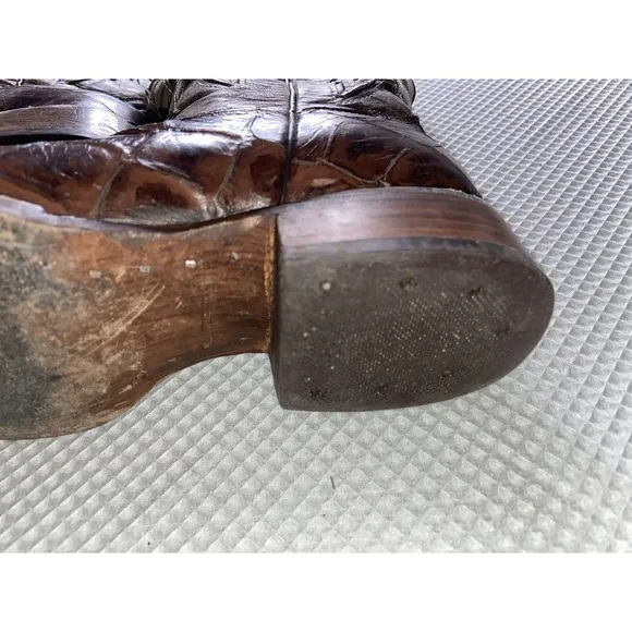 RDR Cowboy Boots Mexico Buffy Cafe Fish Print Square Toe‎ Men's 6.5 Mexico 23.5