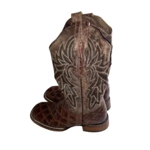 RDR Cowboy Boots Mexico Buffy Cafe Fish Print Square Toe‎ Men's 6.5 Mexico 23.5