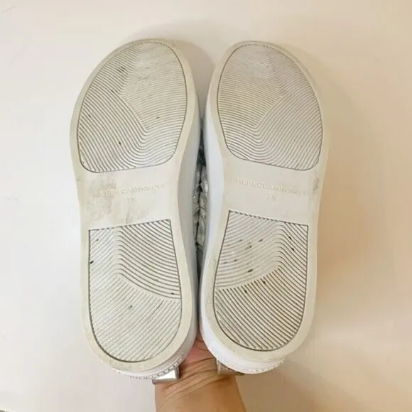 Rebecca Minkoff Nicole Silver Metallic Knot Platform Comfy Slip On Sneakers