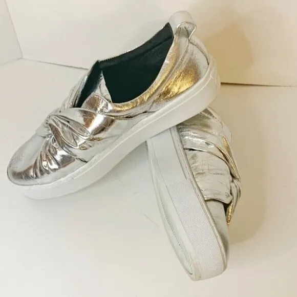 Rebecca Minkoff Nicole Silver Metallic Knot Platform Comfy Slip On Sneakers