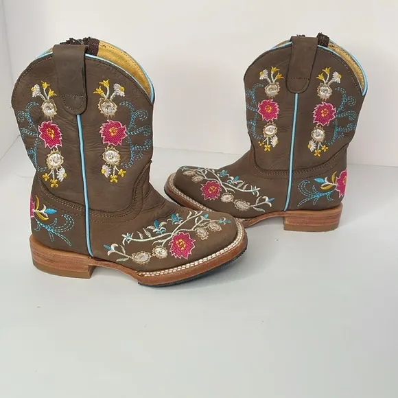 Red Hawk Boots Girls Chocolate Floral Boots