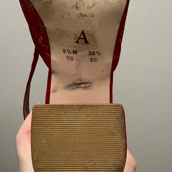 Red Lace Anthropologie Slingback Block Heels (Size 9.5)