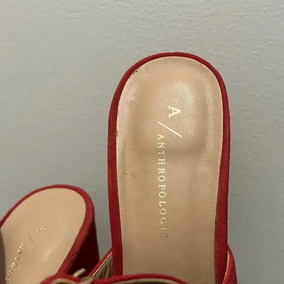 Red Lace Anthropologie Slingback Block Heels (Size 9.5)
