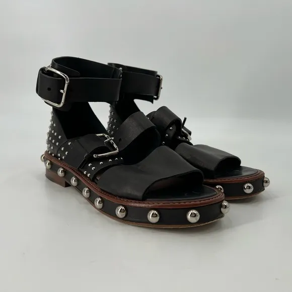 Red Valentino Black Leather Studded Sandals 9