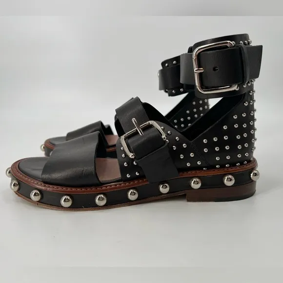 Red Valentino Black Leather Studded Sandals 9