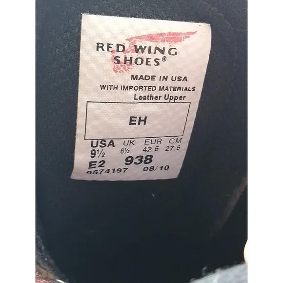 Red Wing Shoes Boots Mens Dyna Force Brown 9.5 Steel Toe Shoe Leather Work 938