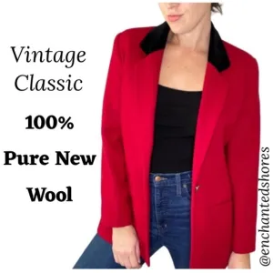 Red Wool Blazer Black Velvet Collar Vintage Wool Dress Jacket Sag Harbor Size 10