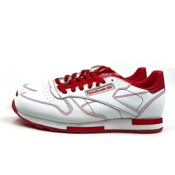 Reebok Classic Leather Men Sz 8-13 Casual Retro Shoe White Red Sneaker Trainer