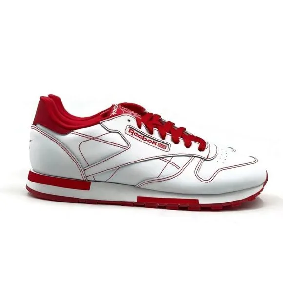 Reebok Classic Leather Men Sz 8-13 Casual Retro Shoe White Red Sneaker Trainer