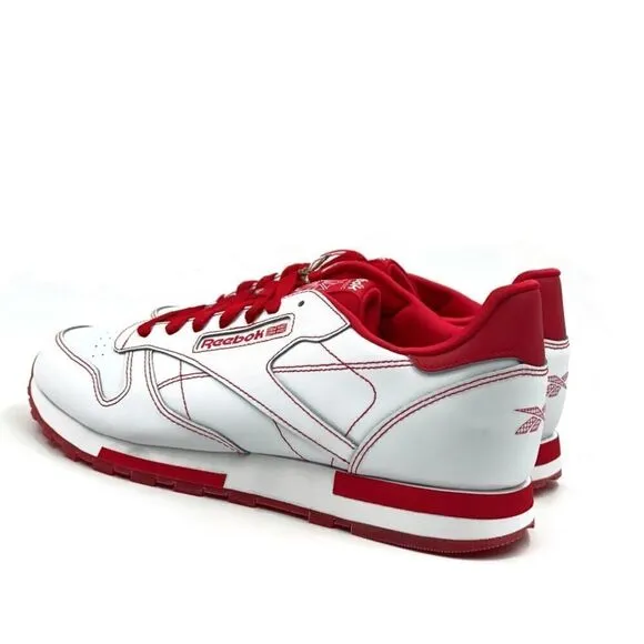Reebok Classic Leather Men Sz 8-13 Casual Retro Shoe White Red Sneaker Trainer