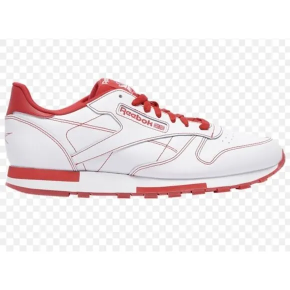 Reebok Classic Leather Men Sz 8-13 Casual Retro Shoe White Red Sneaker Trainer