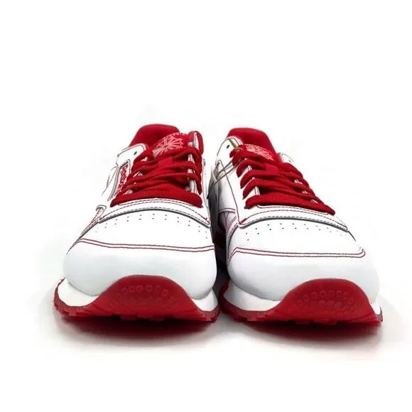 Reebok Classic Leather Men Sz 8-13 Casual Retro Shoe White Red Sneaker Trainer