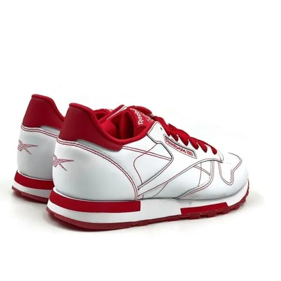 Reebok Classic Leather Men Sz 8-13 Casual Retro Shoe White Red Sneaker Trainer