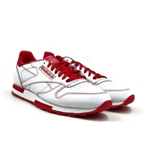 Reebok Classic Leather Men Sz 8-13 Casual Retro Shoe White Red Sneaker Trainer