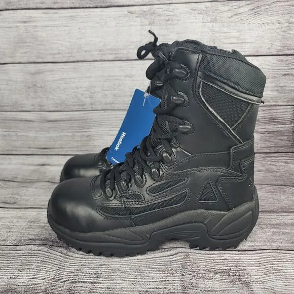 REEBOK Composite Toe Boots Womens 6.5 RB8874 Lace Up Black Leather Work