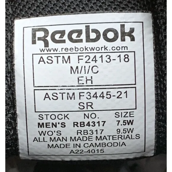 REEBOK FLOATRIDE Energy Steel Toe Work Sneaker Shoes Size  Men 7.5W- WO'S 9.5W