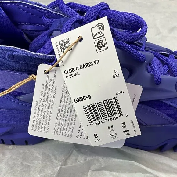 REEBOK CARDI B V2 CLUB C Ultra Purple Women’s shoe. women size 8 Leather Upper