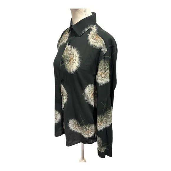 REISS Apache - Mens Dandelion Print Organic Cotton Shirt in Black Slim Fit Sz L