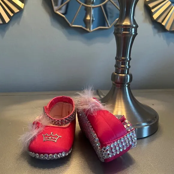 Rhinestone Bling Princess Rosette Feather Pink Toddler Baby All Occassion Shoes