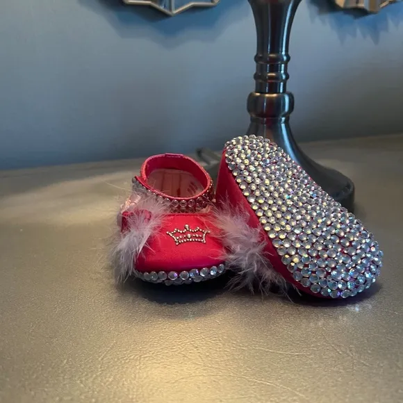 Rhinestone Bling Princess Rosette Feather Pink Toddler Baby All Occassion Shoes