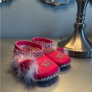 Rhinestone Bling Princess Rosette Feather Pink Toddler Baby All Occassion Shoes