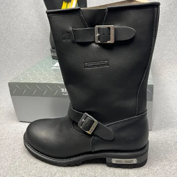Ride Tecs Mens Enginee Motorcycle Leather Boots Size 11 Wide Black Oil-Resistant