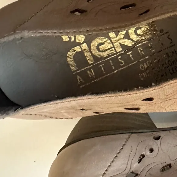 Rieker AntiStress Beige Leather Perforated Slip On Shoes