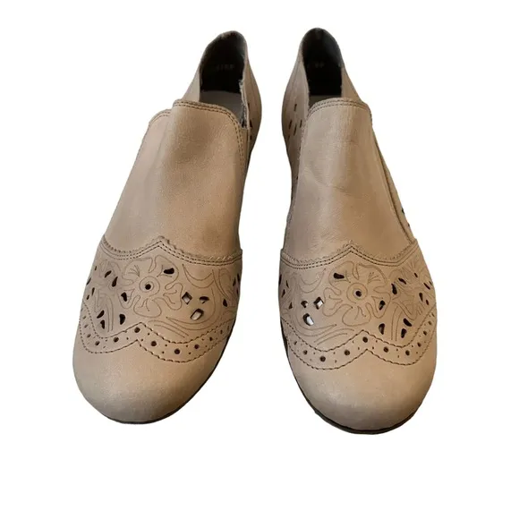 Rieker AntiStress Beige Leather Perforated Slip On Shoes