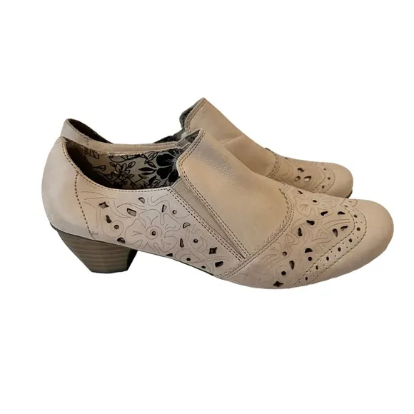 Rieker AntiStress Beige Leather Perforated Slip On Shoes