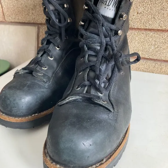 Road wolf Black Leather Steel Toe Work Boots Men’s Size 8.5