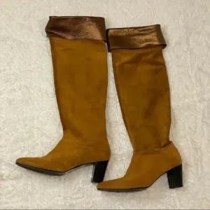 ROBERT Clergerie Honey Color Suede And Leather tall Boots sz 7.5B
