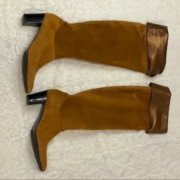 ROBERT Clergerie Honey Color Suede And Leather tall Boots sz 7.5B