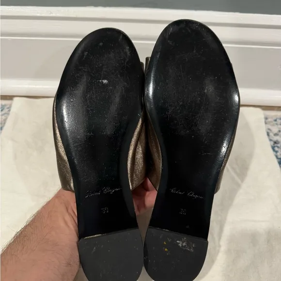 Robert Clergerie Metallic Pewter Leather Slip On Gigy Shoes Size 39