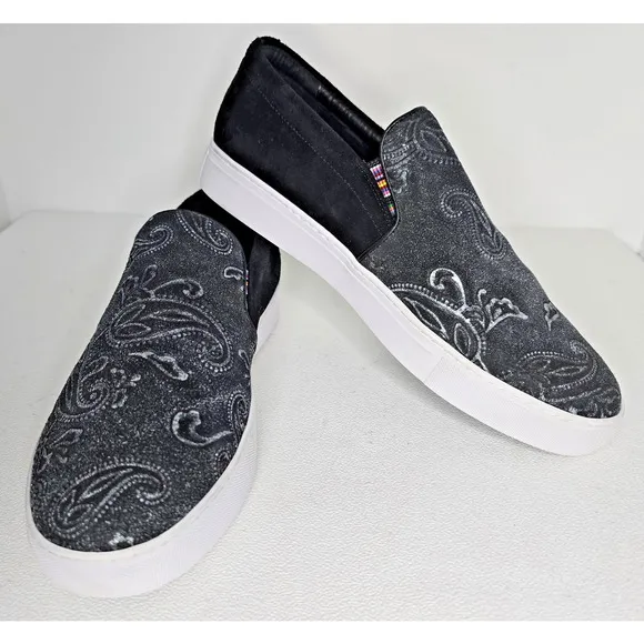 ROBERT GRAHAM Paisley Suede SLIP-ON SHOES Black/White MENS SIZE 8