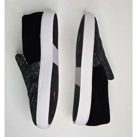 ROBERT GRAHAM Paisley Suede SLIP-ON SHOES Black/White MENS SIZE 8