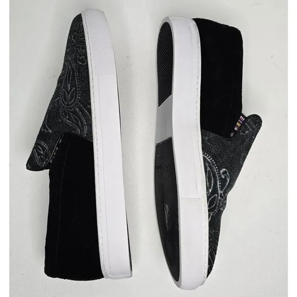 ROBERT GRAHAM Paisley Suede SLIP-ON SHOES Black/White MENS SIZE 8