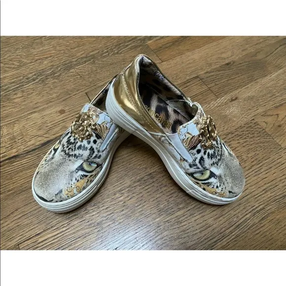 Roberto Cavalli Girl Leather Slip-On Animal Print Shoes Size 28 11