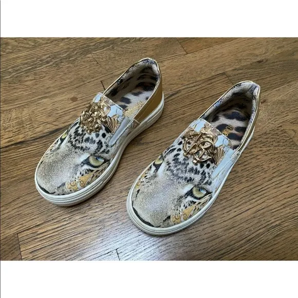 Roberto Cavalli Girl Leather Slip-On Animal Print Shoes Size 28 11