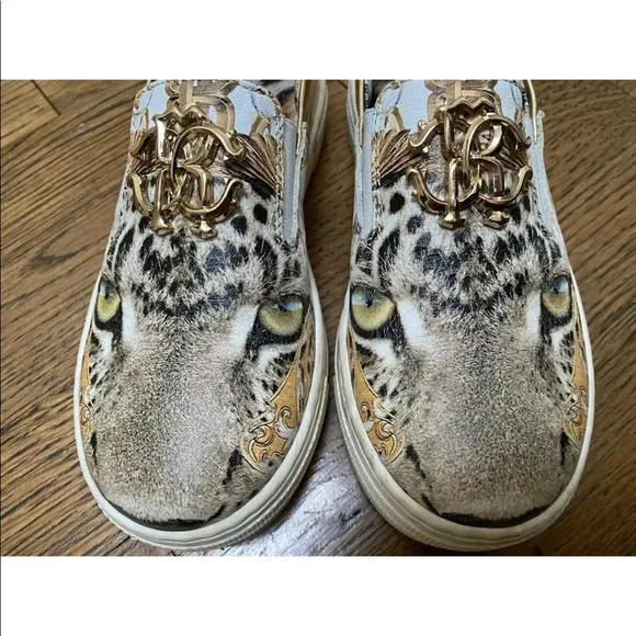 Roberto Cavalli Girl Leather Slip-On Animal Print Shoes Size 28 11