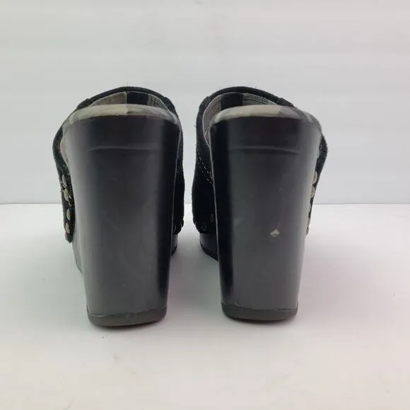 Rocket Dog Womens Size 9 Black Suede Slip On Studded Wedge Mule Clog Shoes