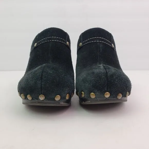 Rocket Dog Womens Size 9 Black Suede Slip On Studded Wedge Mule Clog Shoes