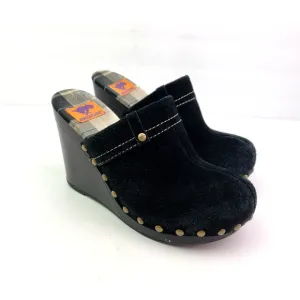 Rocket Dog Womens Size 9 Black Suede Slip On Studded Wedge Mule Clog Shoes