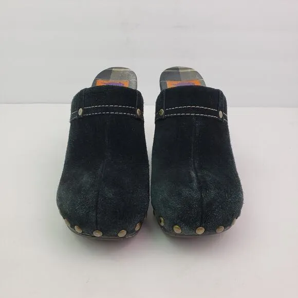 Rocket Dog Womens Size 9 Black Suede Slip On Studded Wedge Mule Clog Shoes