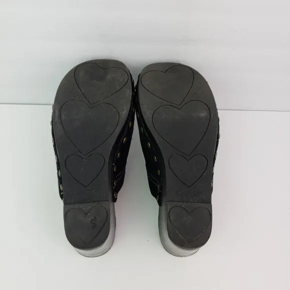 Rocket Dog Womens Size 9 Black Suede Slip On Studded Wedge Mule Clog Shoes