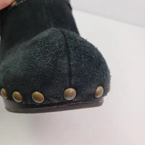 Rocket Dog Womens Size 9 Black Suede Slip On Studded Wedge Mule Clog Shoes