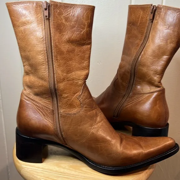 Rockin Vintage Boots Leather Pointy Toe Above ankle Booties Steve Madden Size 10