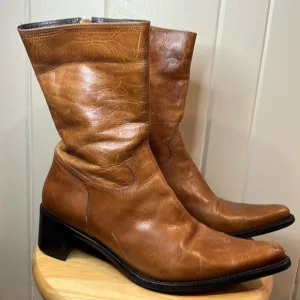 Rockin Vintage Boots Leather Pointy Toe Above ankle Booties Steve Madden Size 10