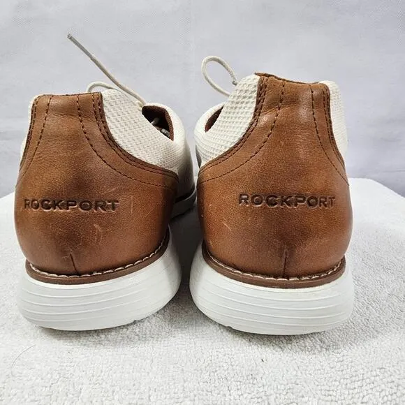 Rockport Men's Garett Mesh Lace-up Oxford Sneaker White Tan NWOT Size 12