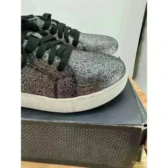 Rockport Works Parissa Silver Glitter Platform Sneaker | Composite Toe, Size 6.5