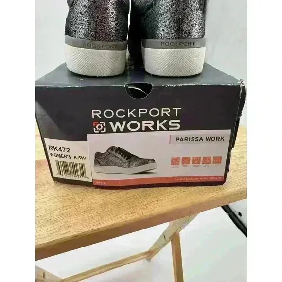 Rockport Works Parissa Silver Glitter Platform Sneaker | Composite Toe, Size 6.5